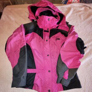 Girls North Face Jacket SZ 12 Pink & Black Lined with hood and pockets